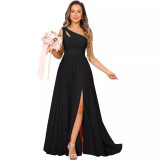 Formal Chic Sleeveless Sexy High Waist Slit Slash Shoulder Maxi Evening Dress