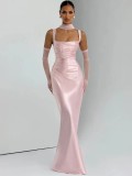 Satin Fishtail Evening Wedding Bridesmaid Prom Long Dress（Processing time need 3-6 days）