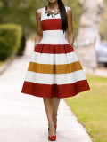 Women's Fashion Printed Sexy Slim Waist Sleeveless Long Dress