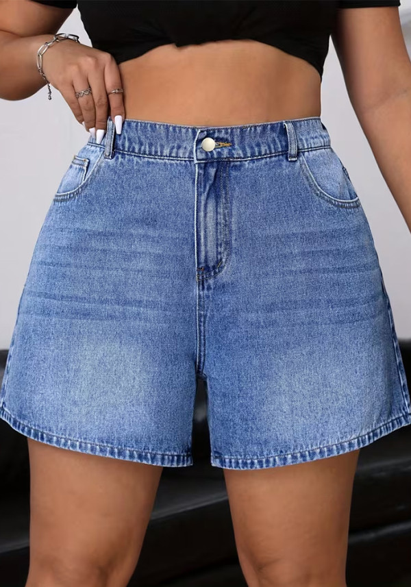 Summer Plus Size Women's High Waist Loose Denim Wide Leg Shorts