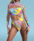Spring-Summer Halloween Print Women's Long Sleeve One-Piece Swimsuit