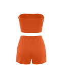 Women's Solid Strapless Crop Top Elastic Waist Shorts Two-Piece Set