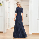 Formal Party Women's Sexy Sequin V-Neck Short Sleeve Fishtail Bridesmaid Long Dress（Processing time need 3-6 days）