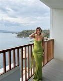 Satin Fishtail Evening Wedding Bridesmaid Prom Long Dress（Processing time need 3-6 days）