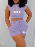 Summer Women's Solid Sport Casual T-Shirt and Shorts Two-Piece Set