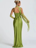 Satin Fishtail Evening Wedding Bridesmaid Prom Long Dress（Processing time need 3-6 days）