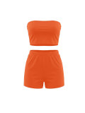 Women's Solid Strapless Crop Top Elastic Waist Shorts Two-Piece Set