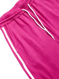 Women's Stand Collar Half-Zip Short Sleeve Top Side Stripe Wide-Leg Pants Casual Two-Piece Set