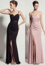 Sheer Lace Asymmetric Pleated High Slit Formal Evening Dress Sheer Lace Asymmetric Pleated High Slit Formal Evening Dress