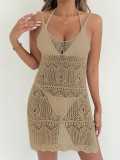 Sexy Hollow Knit Slit Beach Cover-Up Strap Dress