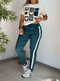 Summer Women's Printed Casual Round Neck Short Sleeve Drawstring Pocket Pants Set
