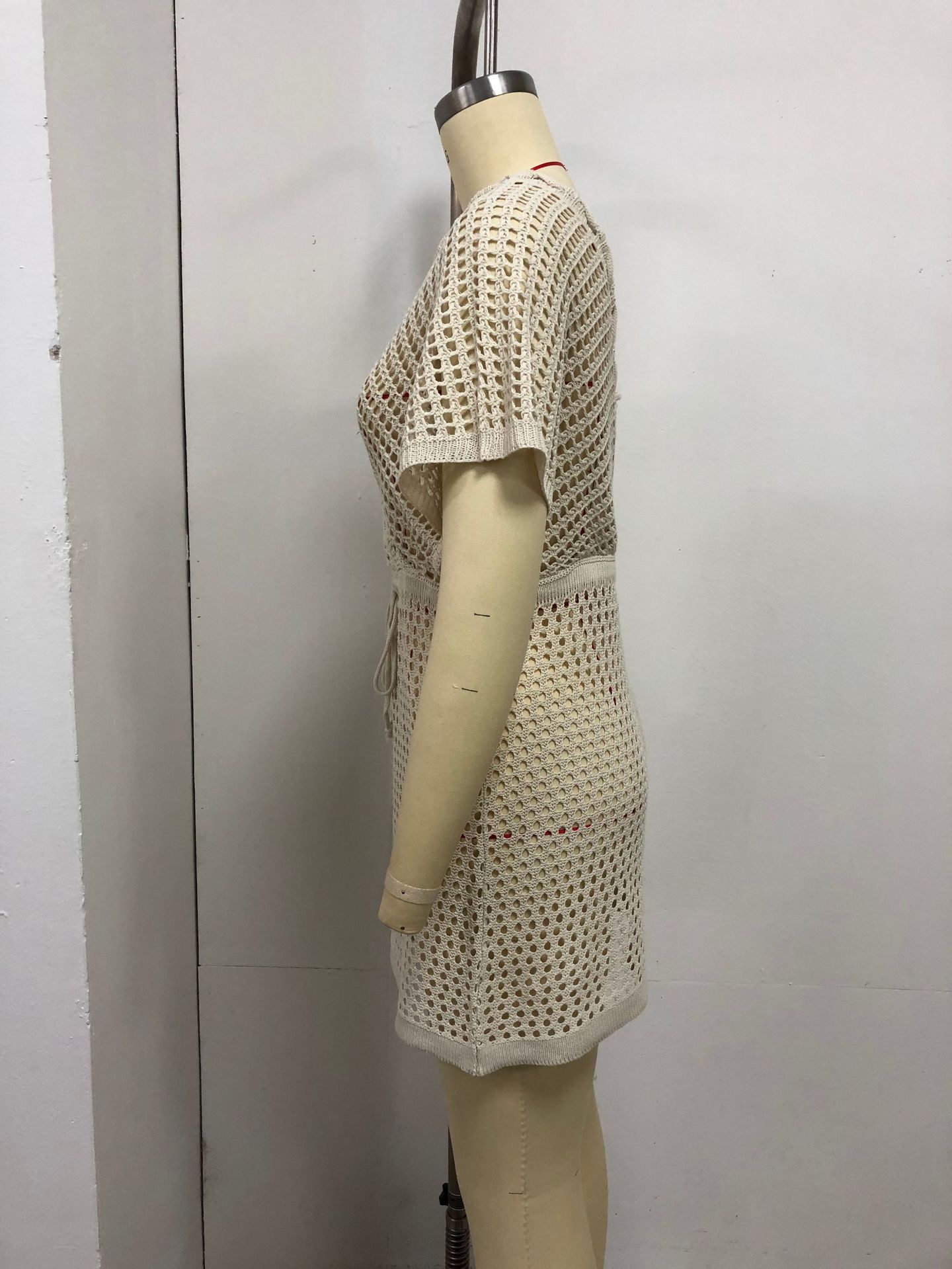 Deep V Lace-Up Hollow-Out Beach Cover-Up Dress