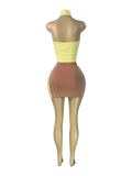 Women's Fashion Color-Block Stripe Halter Neck Sleeveless Slim Fit Skirt Set Two-Piece