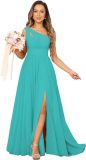 Formal Chic Sleeveless Sexy High Waist Slit Slash Shoulder Maxi Evening Dress