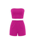 Women's Solid Strapless Crop Top Elastic Waist Shorts Two-Piece Set
