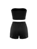 Women's Solid Strapless Crop Top Elastic Waist Shorts Two-Piece Set