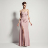 Sheer Lace Asymmetric Pleated High Slit Formal Evening Dress