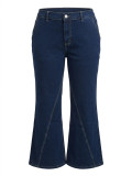Plus Size Women's Washed Wide Leg Denim High Waist Loose Straight Leg Pants
