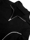 Women's Stand Collar Half-Zip Short Sleeve Top Side Stripe Wide-Leg Pants Casual Two-Piece Set