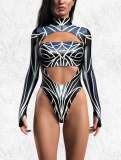 Spring-Summer Halloween Print Women's Long Sleeve One-Piece Swimsuit