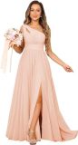 Formal Chic Sleeveless Sexy High Waist Slit Slash Shoulder Maxi Evening Dress