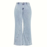 Plus Size Women's Washed Wide Leg Denim High Waist Loose Straight Leg Pants