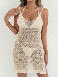 Sexy Hollow Knit Slit Beach Cover-Up Strap Dress