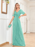 Formal Party Women's Sexy Sequin V-Neck Short Sleeve Fishtail Bridesmaid Long Dress（Processing time need 3-6 days）