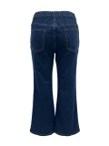 Plus Size Women's Washed Wide Leg Denim High Waist Loose Straight Leg Pants