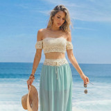 Crochet Hollow Patchwork Chiffon Beach Cover-Up Two-Piece Skirt Set