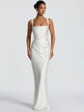 Satin Fishtail Evening Wedding Bridesmaid Prom Long Dress（Processing time need 3-6 days）