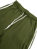 Women's Stand Collar Half-Zip Short Sleeve Top Side Stripe Wide-Leg Pants Casual Two-Piece Set