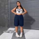Summer Plus Size Women's American Washed Loose Wide Leg High Stretch Denim Shorts