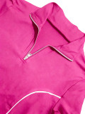 Women's Stand Collar Half-Zip Short Sleeve Top Side Stripe Wide-Leg Pants Casual Two-Piece Set
