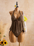 Women's Lace Halter Neck Tie Ruffle Two-Piece Bikini Swimwear