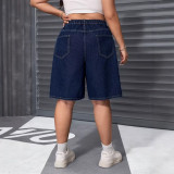 Summer Plus Size Women's American Washed Loose Wide Leg High Stretch Denim Shorts