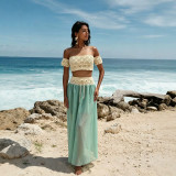 Crochet Hollow Patchwork Chiffon Beach Cover-Up Two-Piece Skirt Set