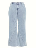 Plus Size Women's Washed Wide Leg Denim High Waist Loose Straight Leg Pants