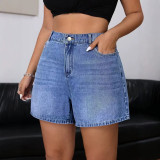 Summer Plus Size Women's High Waist Loose Denim Wide Leg Shorts