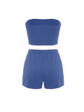 Women's Solid Strapless Crop Top Elastic Waist Shorts Two-Piece Set