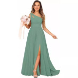 Formal Chic Sleeveless Sexy High Waist Slit Slash Shoulder Maxi Evening Dress
