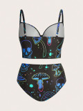 Plus Size Women Printed Sexy Bikini Two-Piece Swimwear