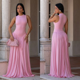 Women Elegant Round Neck Sleeveless Dress
