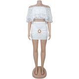 Women Sexy Lace Strapless Crop Top and Skirt Two-Piece Set