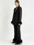 Women pink feather blazer and pant two-piece set