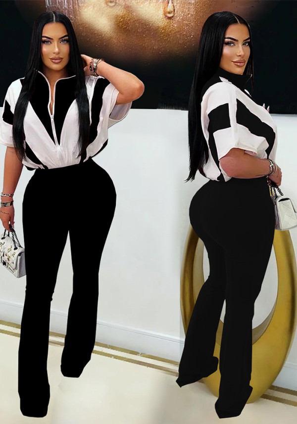 Women Casual Short-Sleeve Top and Pants Two-Piece Set
