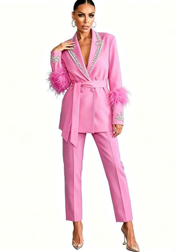 Women spring summer blazer and wide-leg Pant two-piece set
