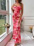 Women ruffled hollow-out backless dress