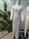 Women summer off-shoulder striped white Strapless dress
