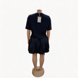 Plus size Women summer round neck short-sleeved T-shirt and skirt two-piece set